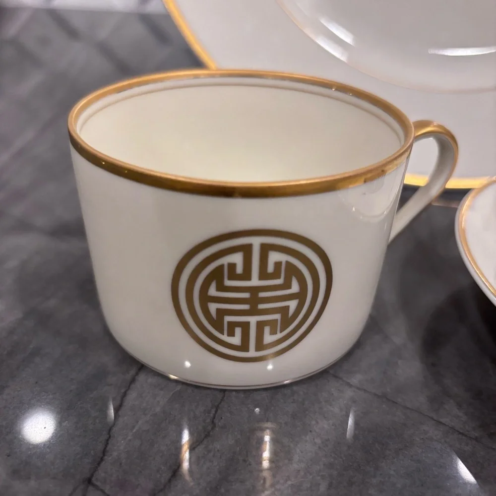 Fitz & Floyd vintage Gold Mandarin Crest dinner plate, cup, saucer set Japan